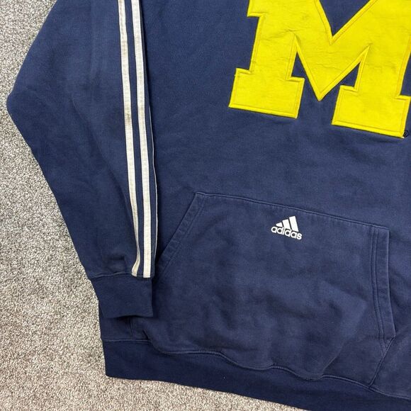Vintage Michigan Wolverines Hoodie Men Medium Blue Sweatshirt Adidas Center Logo - Picture 3 of 8